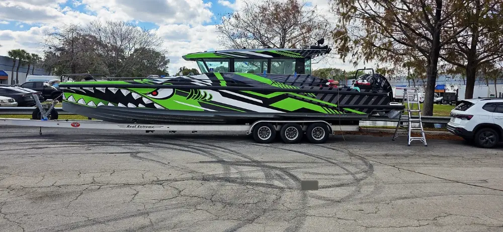 Boat wrap edge work by Big Shot Rides, South Florida