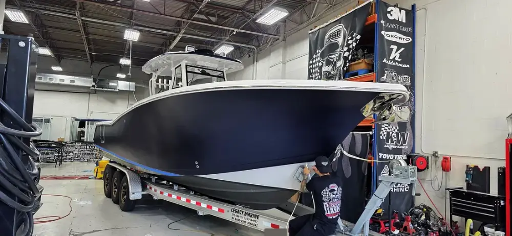Boat hull color change wrap, Coconut Creek FL