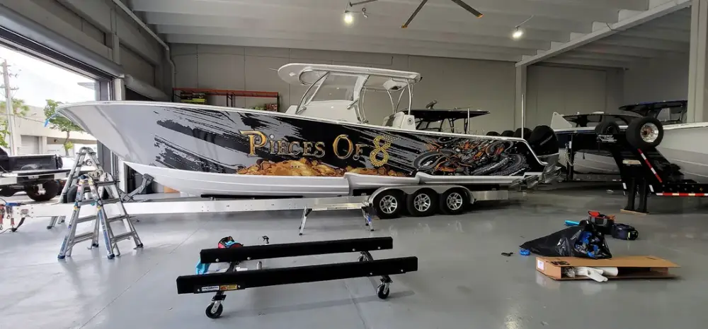 Custom Pieces of 8 Poseidon boat wrap by Big Shot Rides, South Florida