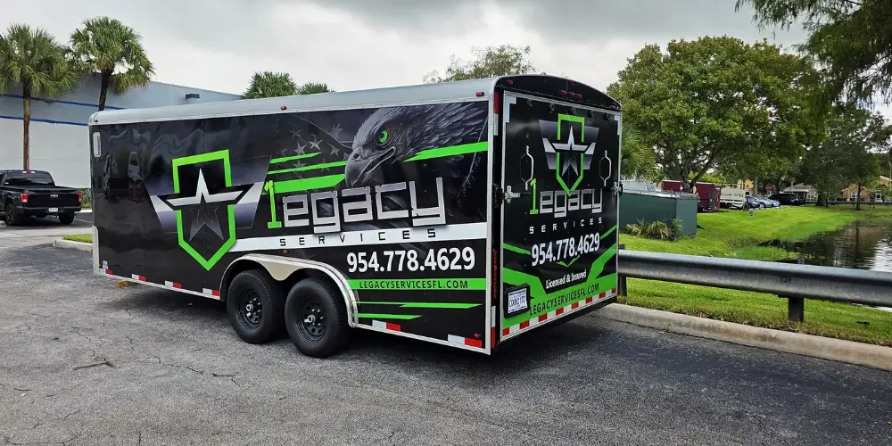 Wrapped enclosed trailer by Big Shot Rides, Broward County FL