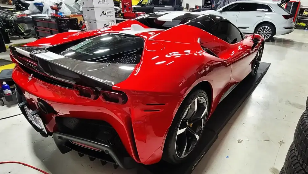 Ferrari SF90 with corrected gloss paint at Big Shot Rides, Coconut Creek FL
