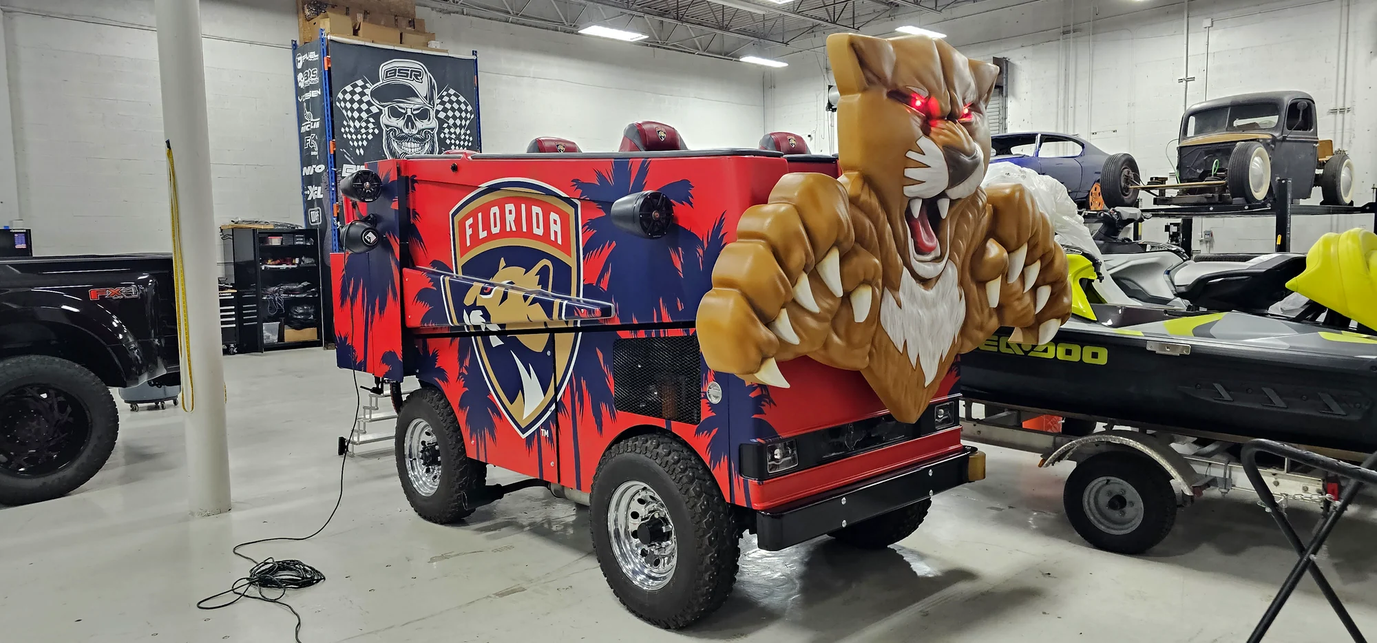 Florida Panthers custom Zamboni cart with speakers and lighting built at Big Shot Rides