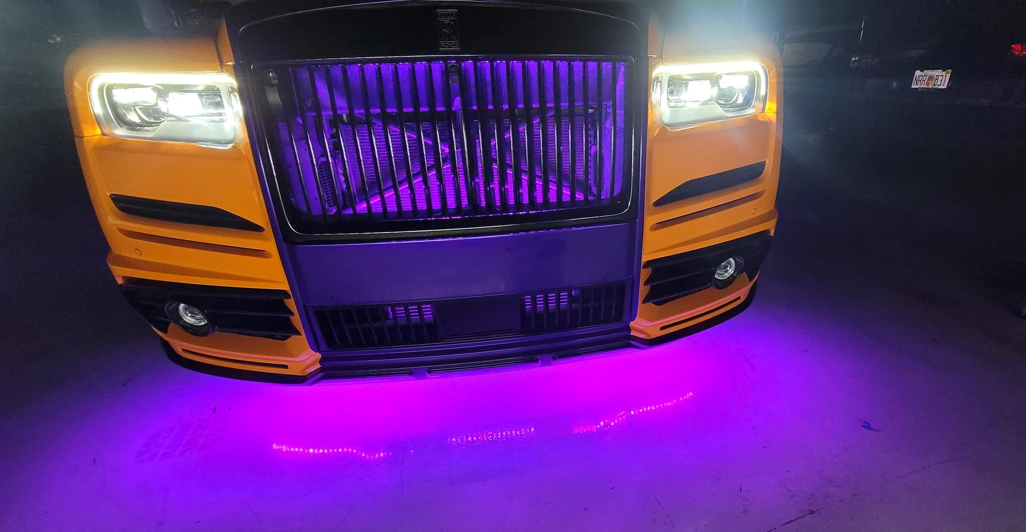 Rolls-Royce grille and underglow lighting detail at Big Shot Rides, Broward County FL