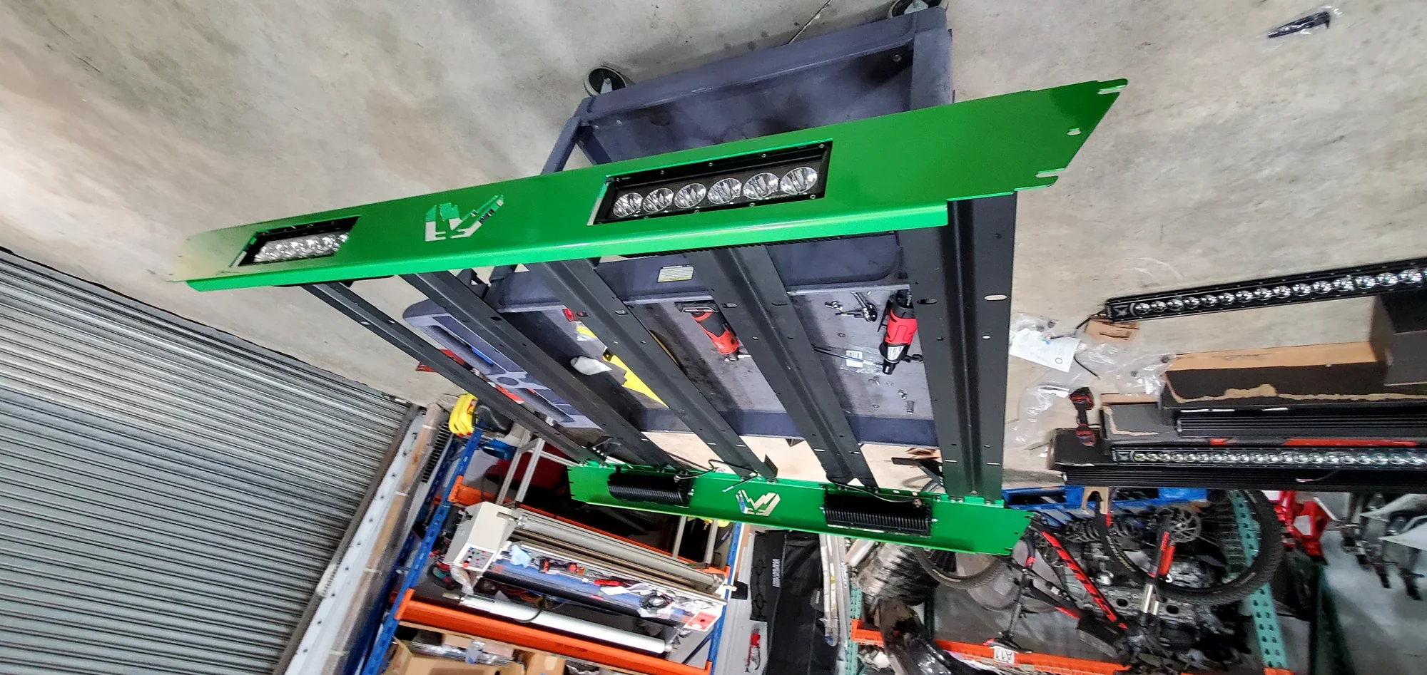 HornBlasters quad train horn kit staged for installation at Big Shot Rides, Coconut Creek FL