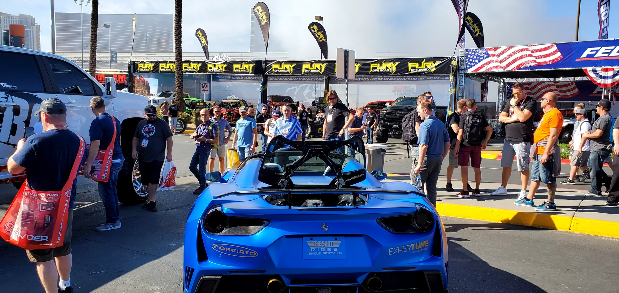 SEMA Show crowd around the Novitec Ferrari 488 GTB built by Big Shot Rides, Las Vegas