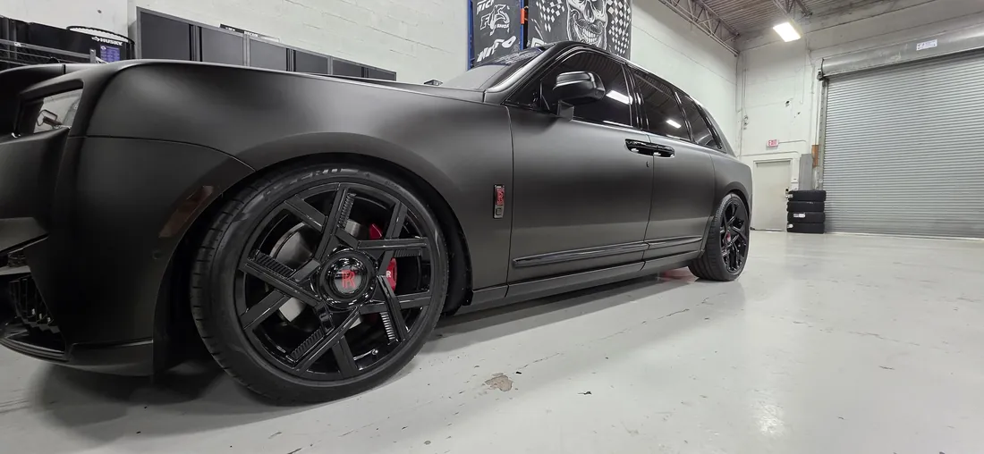 Satin black Rolls-Royce Cullinan on custom wheels at Big Shot Rides, Coconut Creek FL