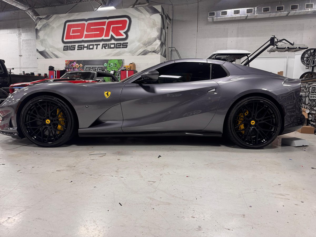 Grey Ferrari 812 Superfast with custom black forged wheels at Big Shot Rides Coconut Creek