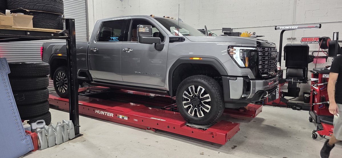 GMC Sierra Denali HD heavy-duty truck on the Hunter alignment rack at Big Shot Rides Coconut Creek