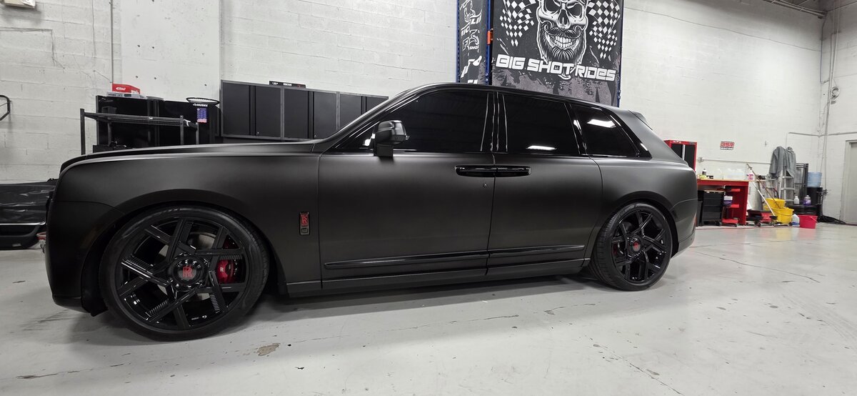 Matte black Rolls-Royce Ghost custom wrap