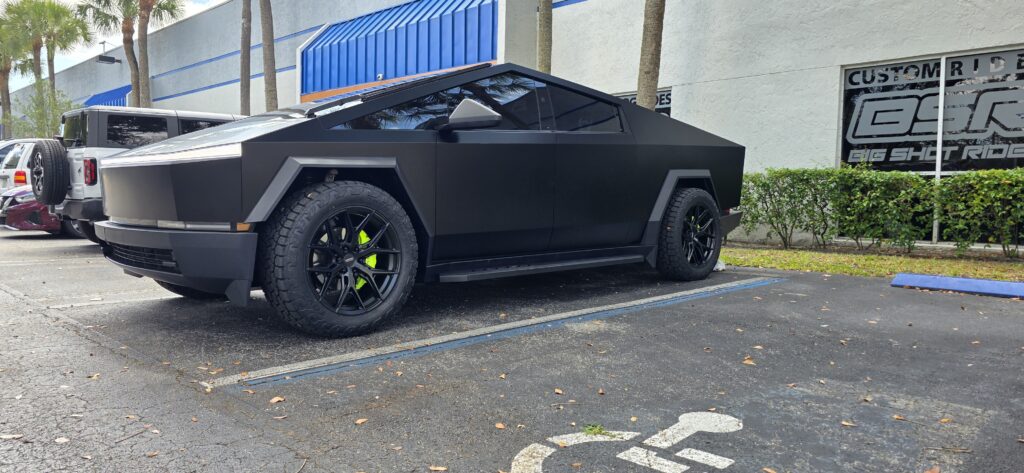 Tesla Cybertruck with satin black paint protection film applied by Big Shot Rides in Coconut Creek, Florida